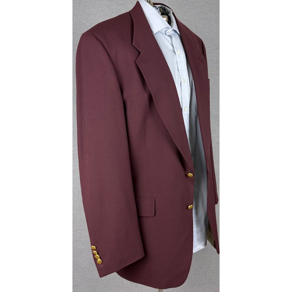Hart Schaffner Marx Mens 41L Burgundy Wool Blazer Hecht's Gold Button USA 1757